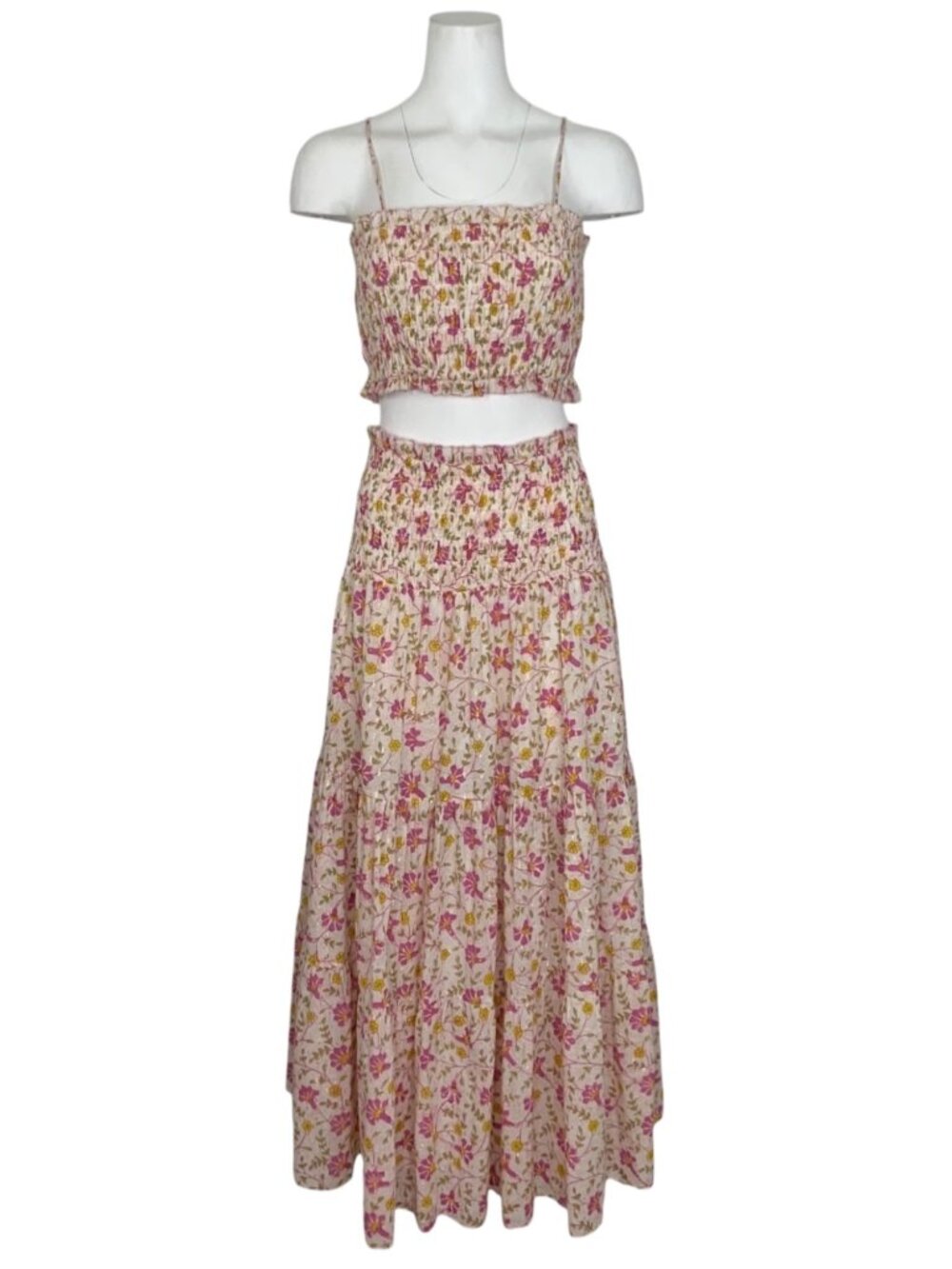 Ash & Eden Two Piece Maxi Skirt and Crop Top Set M Pink Floral